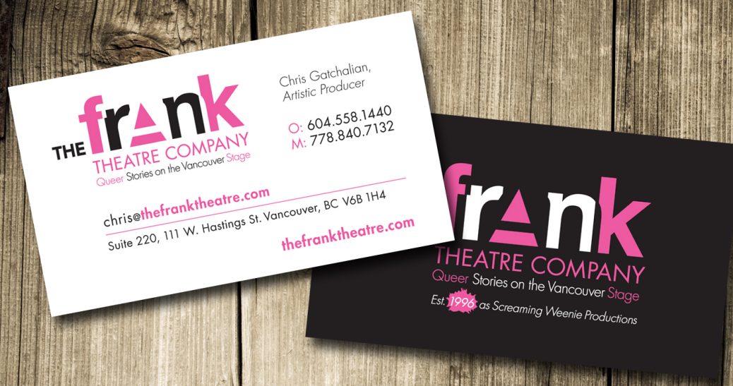 The Frank Theatre's business cards and brand strategy designed by Addon Creative