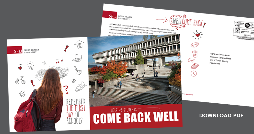 The Simon Fraser University Direct Mail Fall 2019 campaign designed by Addon Creative
